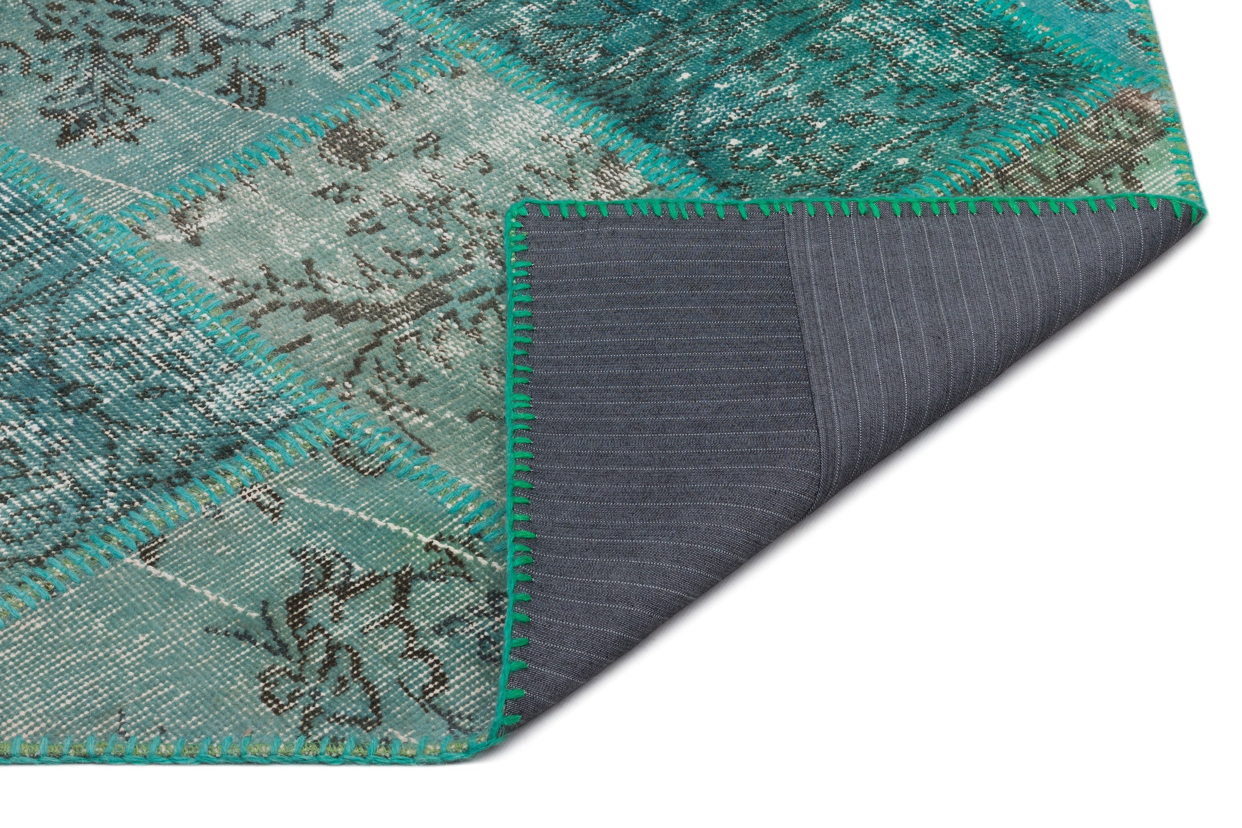Iskece Green Vintage Wool Handmade Area Rug 5'4" x 7'7"