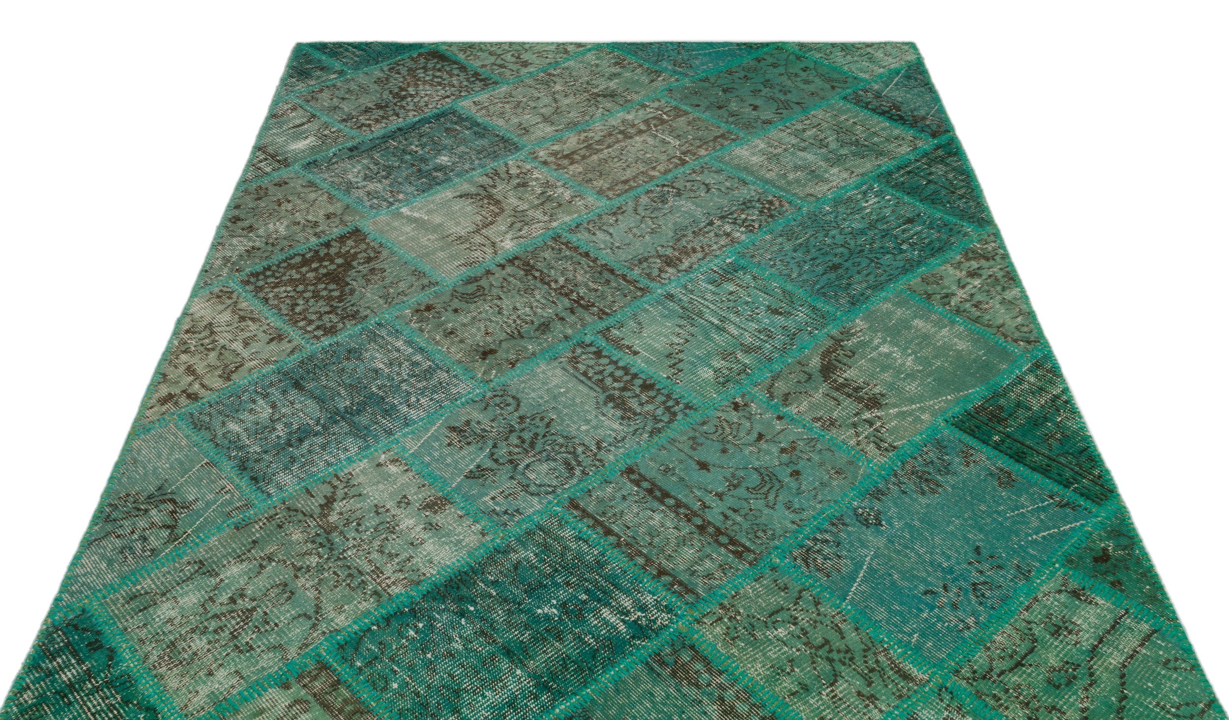 Iskece Green Vintage Wool Handmade Area Rug 5'4" x 7'7"