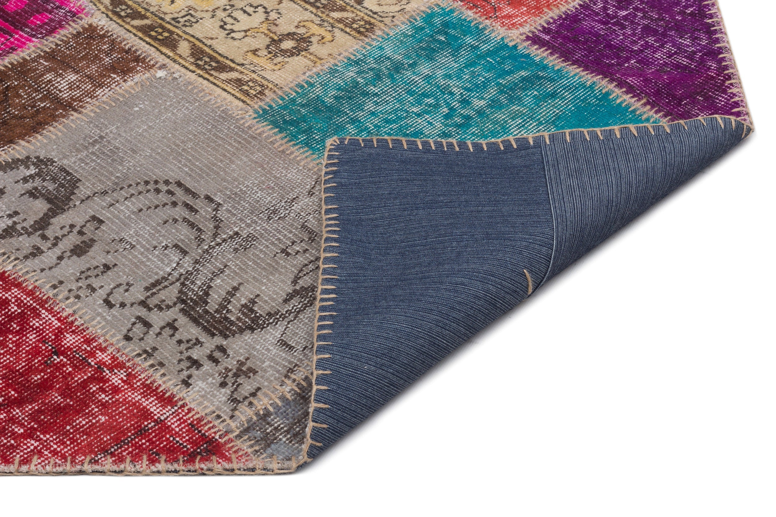 Iskece 21469 Beige Patchwork Wool Handmade Area Rug 5'4" x 7'7"