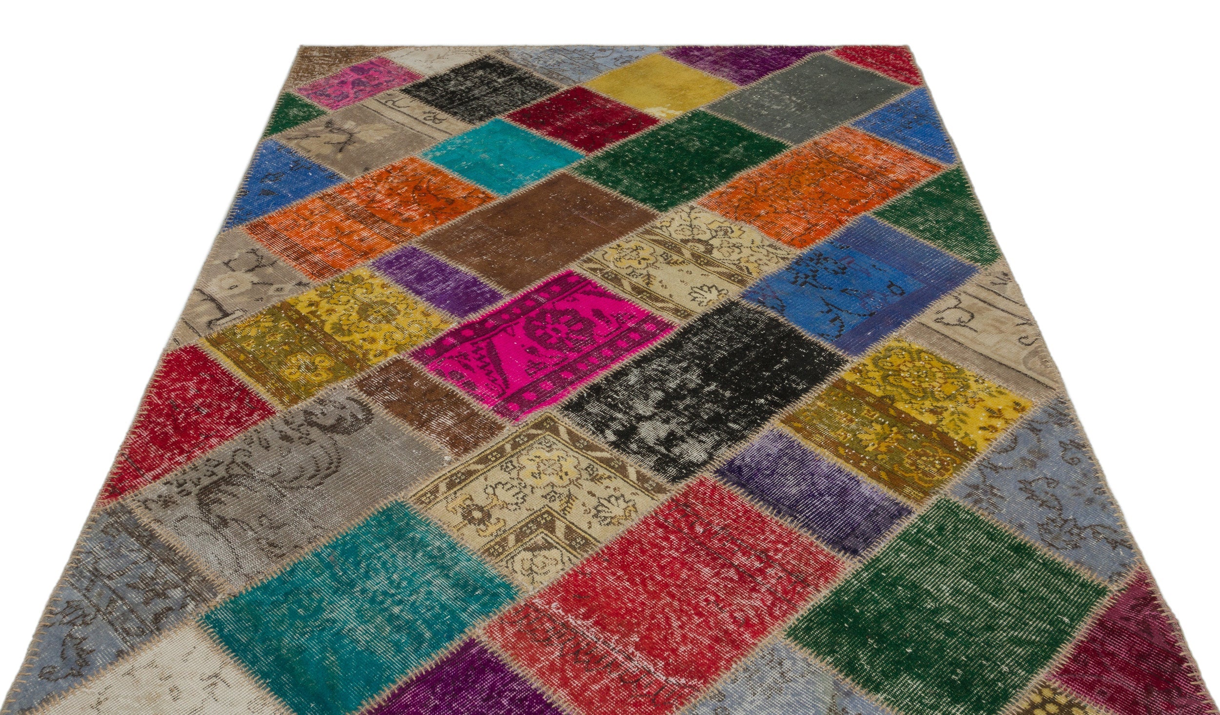 Iskece 21469 Beige Patchwork Wool Handmade Area Rug 5'4" x 7'7"