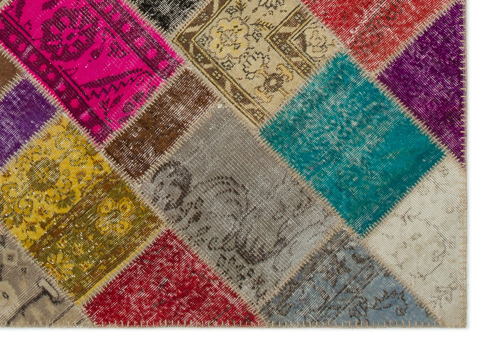Iskece 21469 Beige Patchwork Wool Handmade Area Rug 5'4" x 7'7"
