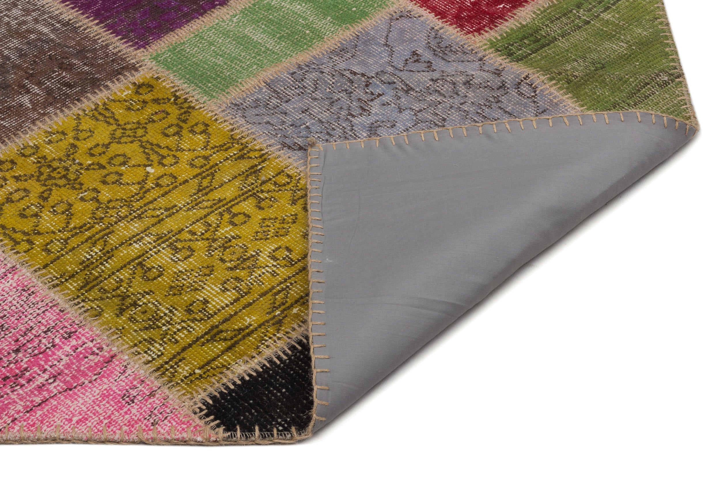 Iskece 21470 Beige Patchwork Wool Handmade Area Rug 5'3" x 7'7"