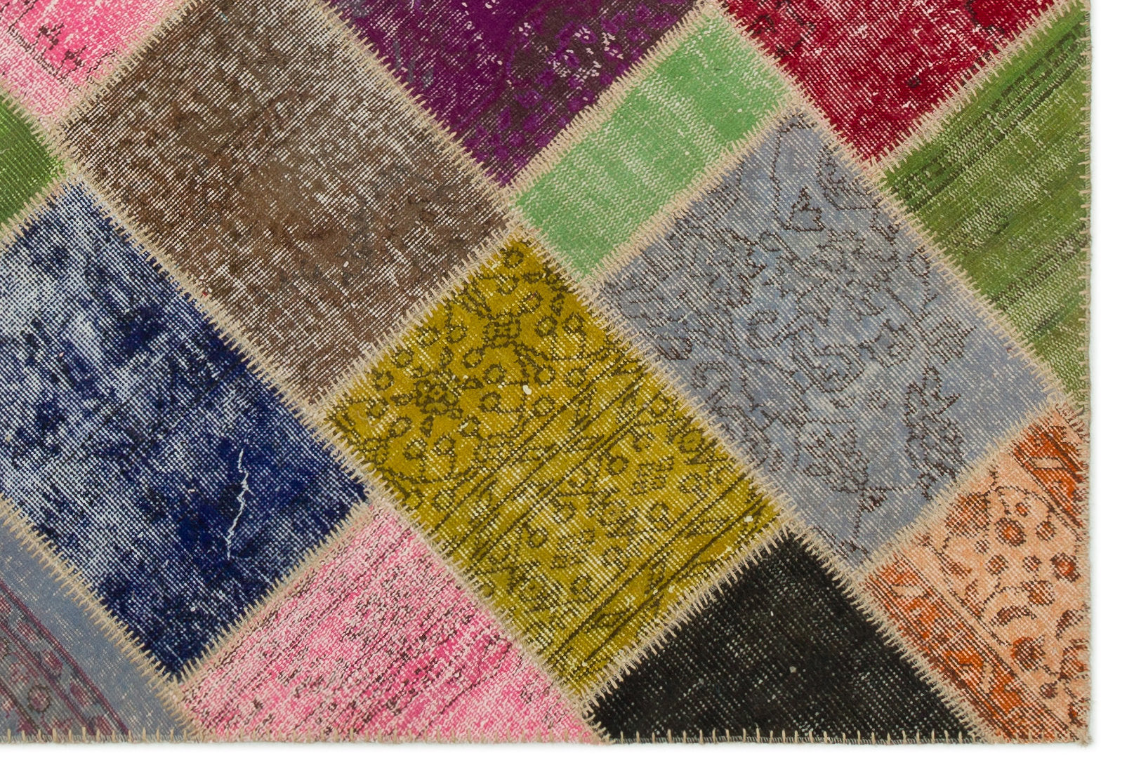 Iskece 21470 Beige Patchwork Wool Handmade Area Rug 5'3" x 7'7"