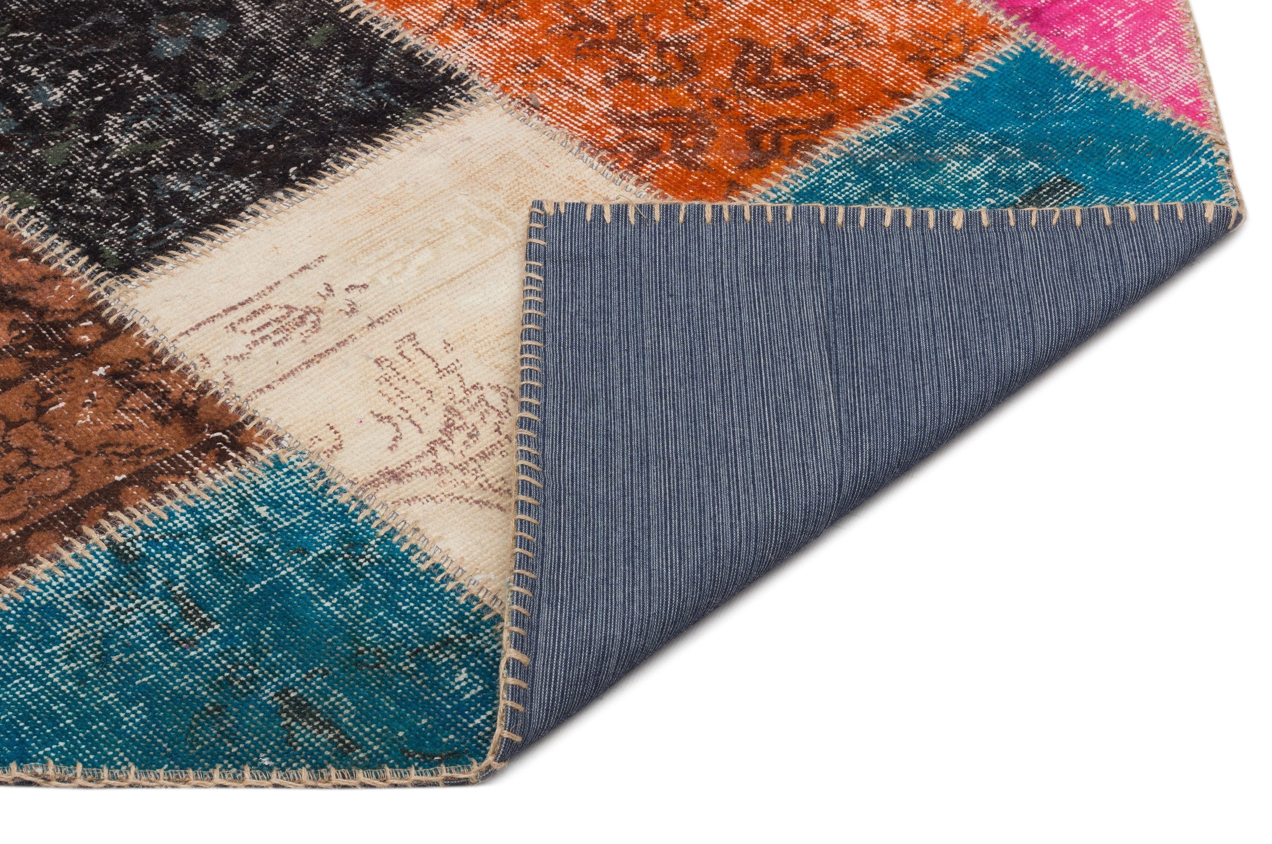 Iskece Beige Patchwork Wool Handmade Area Rug 5'3" x 7'9"