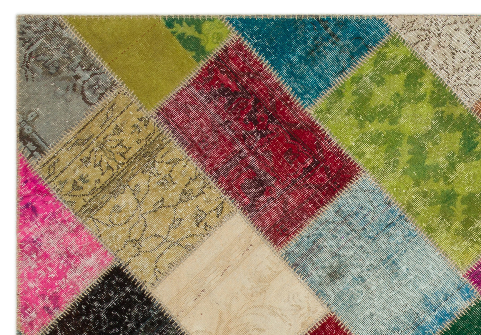 Iskece Beige Patchwork Wool Handmade Area Rug 5'3" x 7'9"