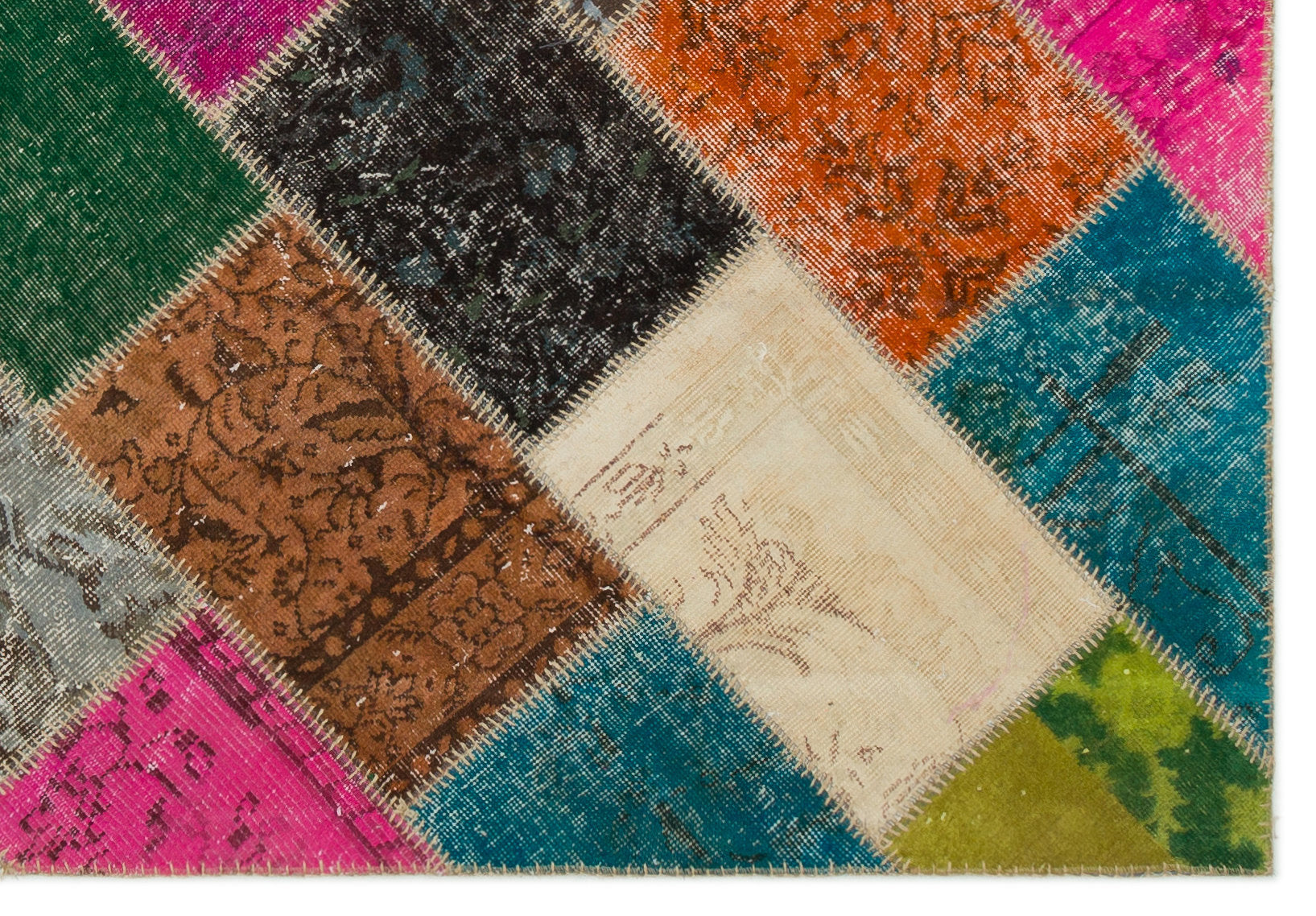 Iskece Beige Patchwork Wool Handmade Area Rug 5'3" x 7'9"