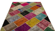 Iskece 21476 Beige Patchwork Wool Handmade Area Rug 5'4" x 7'7"