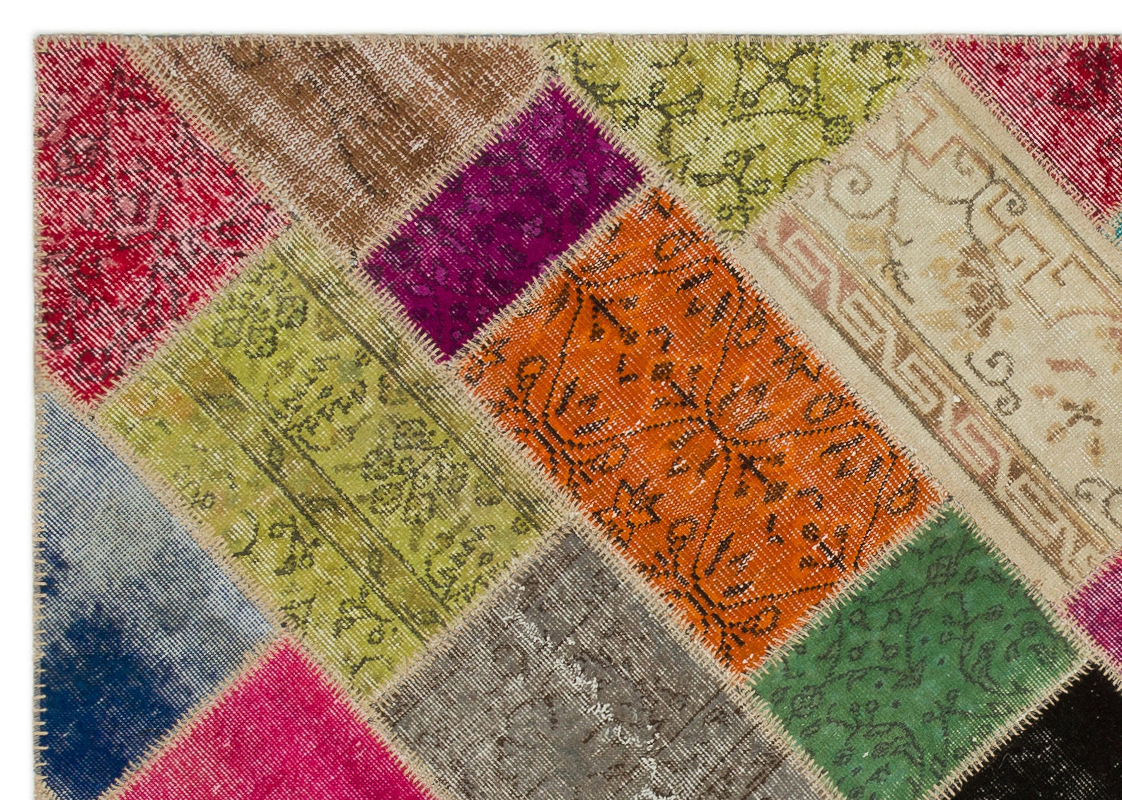 Iskece 21476 Beige Patchwork Wool Handmade Area Rug 5'4" x 7'7"