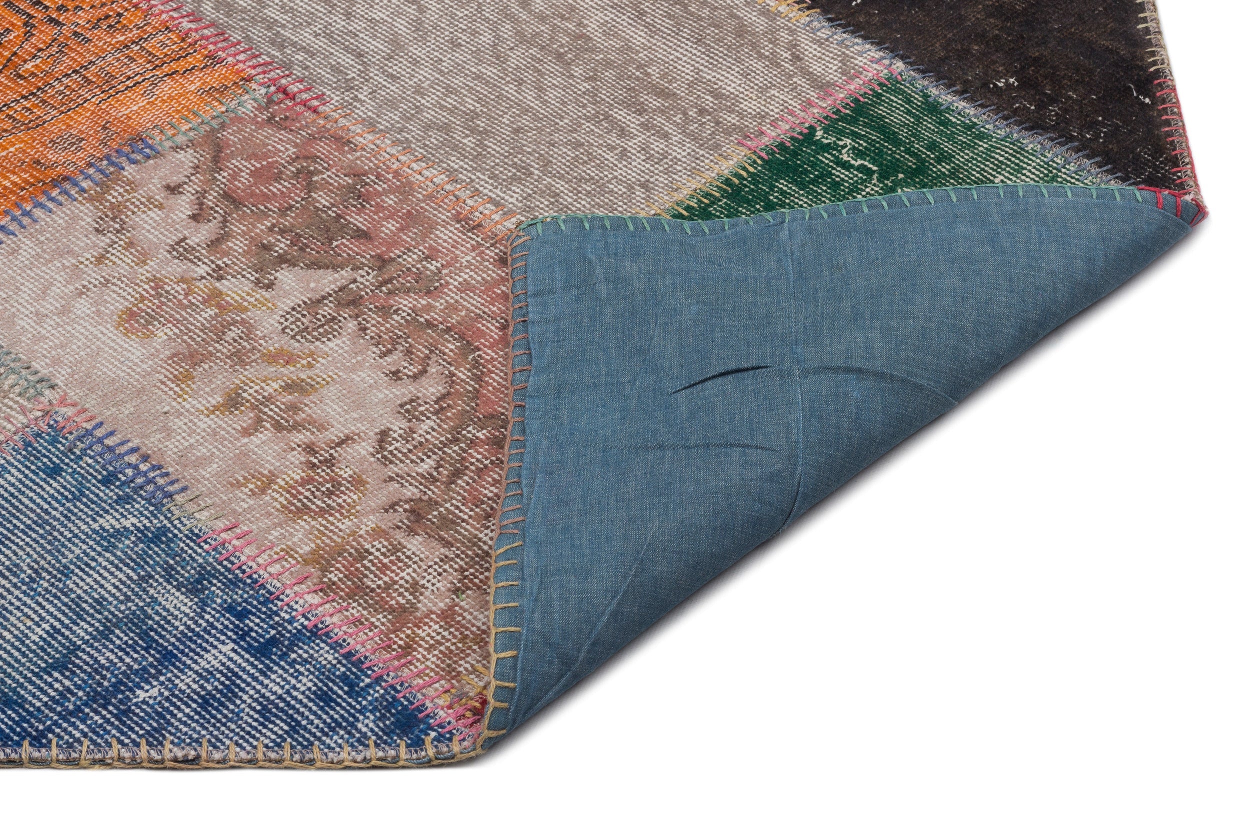 Iskece Beige Patchwork Wool Handmade Area Rug 5'4" x 7'10"