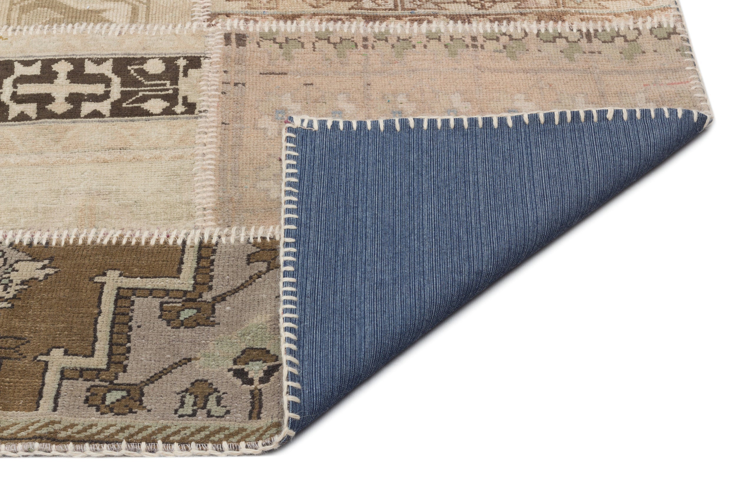 Iskece 21499 Beige Patchwork Wool Handmade Area Rug 5'3" x 7'7"