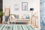 Blue Striped Cotton Kilim – Antibacterial Washable Non Slip Flatweave Rug