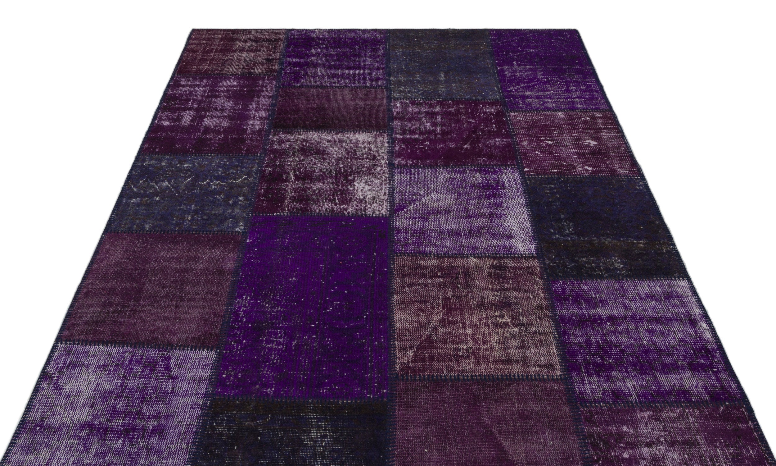 Iskece 21505 Purple Patchwork Wool Handmade Area Rug 5'3" x 7'7"