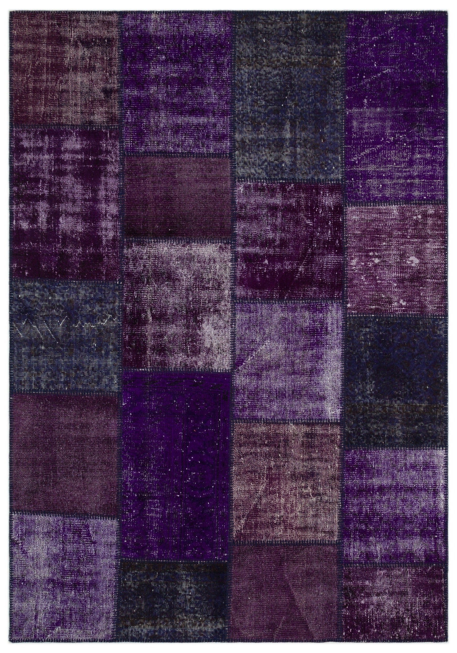Iskece 21505 Purple Patchwork Wool Handmade Area Rug 5'3" x 7'7"