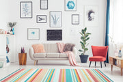 Blue Striped Cotton Kilim - Modern Woven Rug | Antibacterial Washable, Non Slip Area Rug