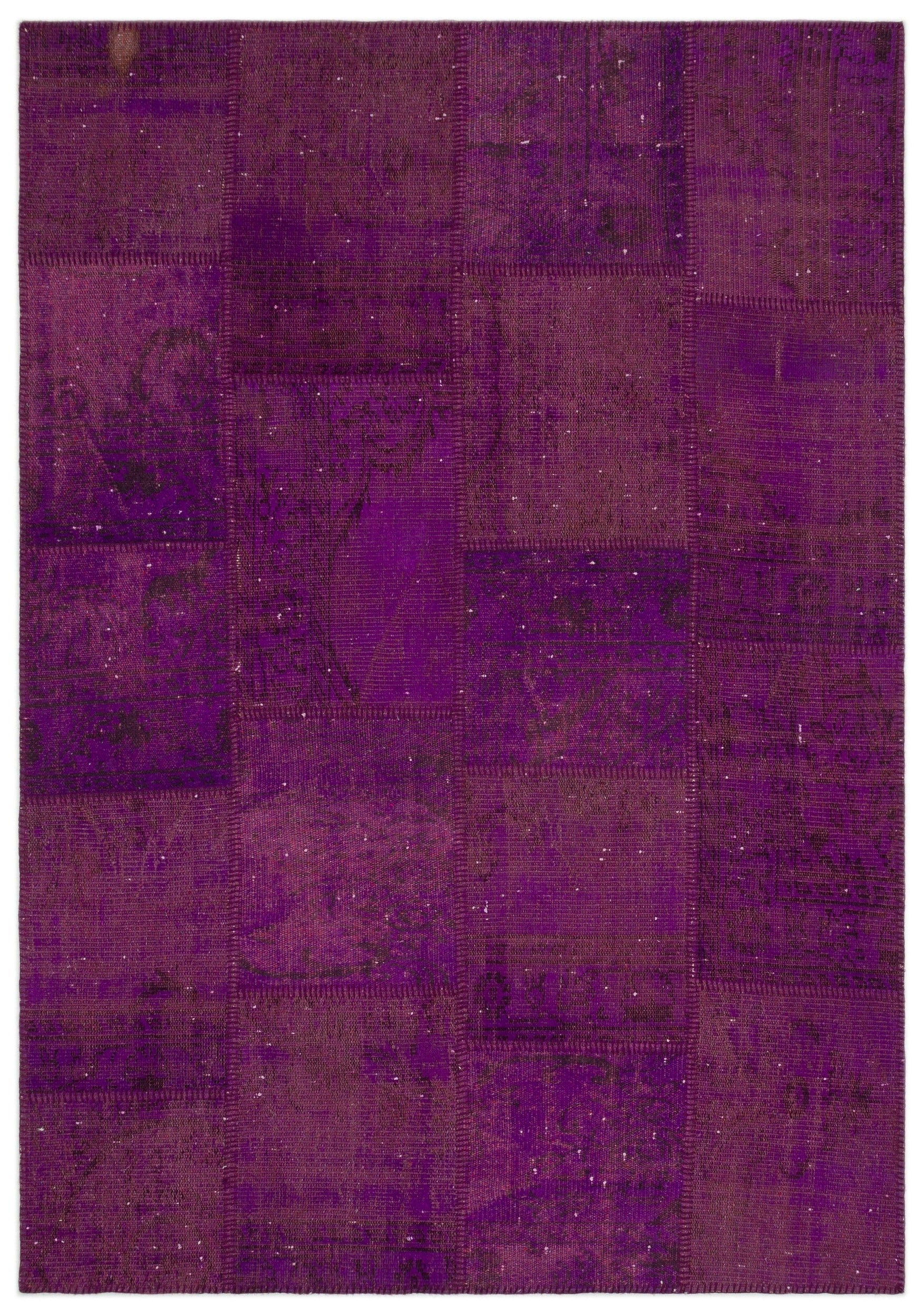Iskece 21523 Purple Patchwork Wool Handmade Area Rug 5'3" x 7'7"