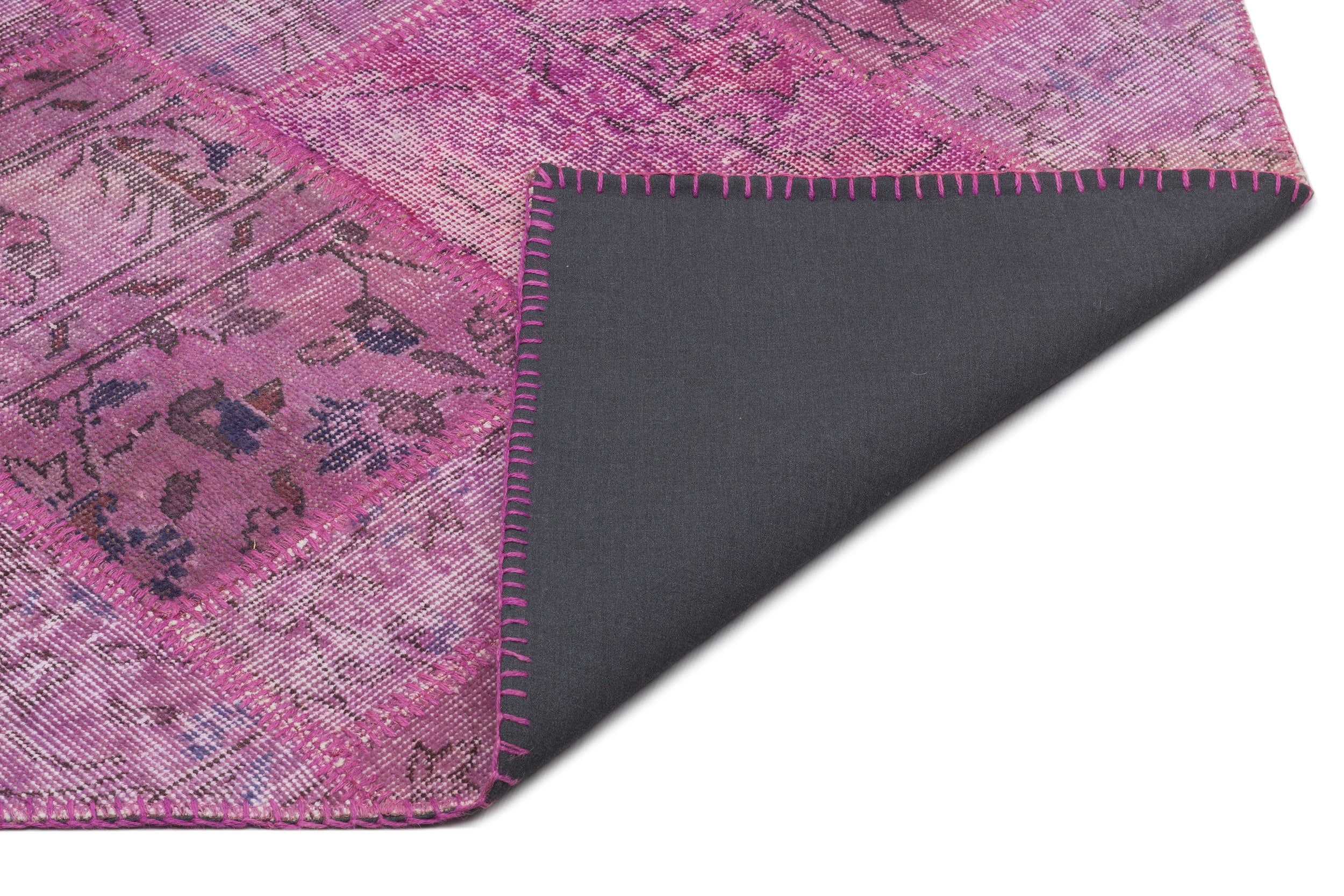 Iskece 21542 Pink Patchwork Wool Handmade Area Rug 5'3" x 7'7"