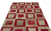 Iskece Red Vintage Wool Handmade Area Rug 5'3" x 7'8"