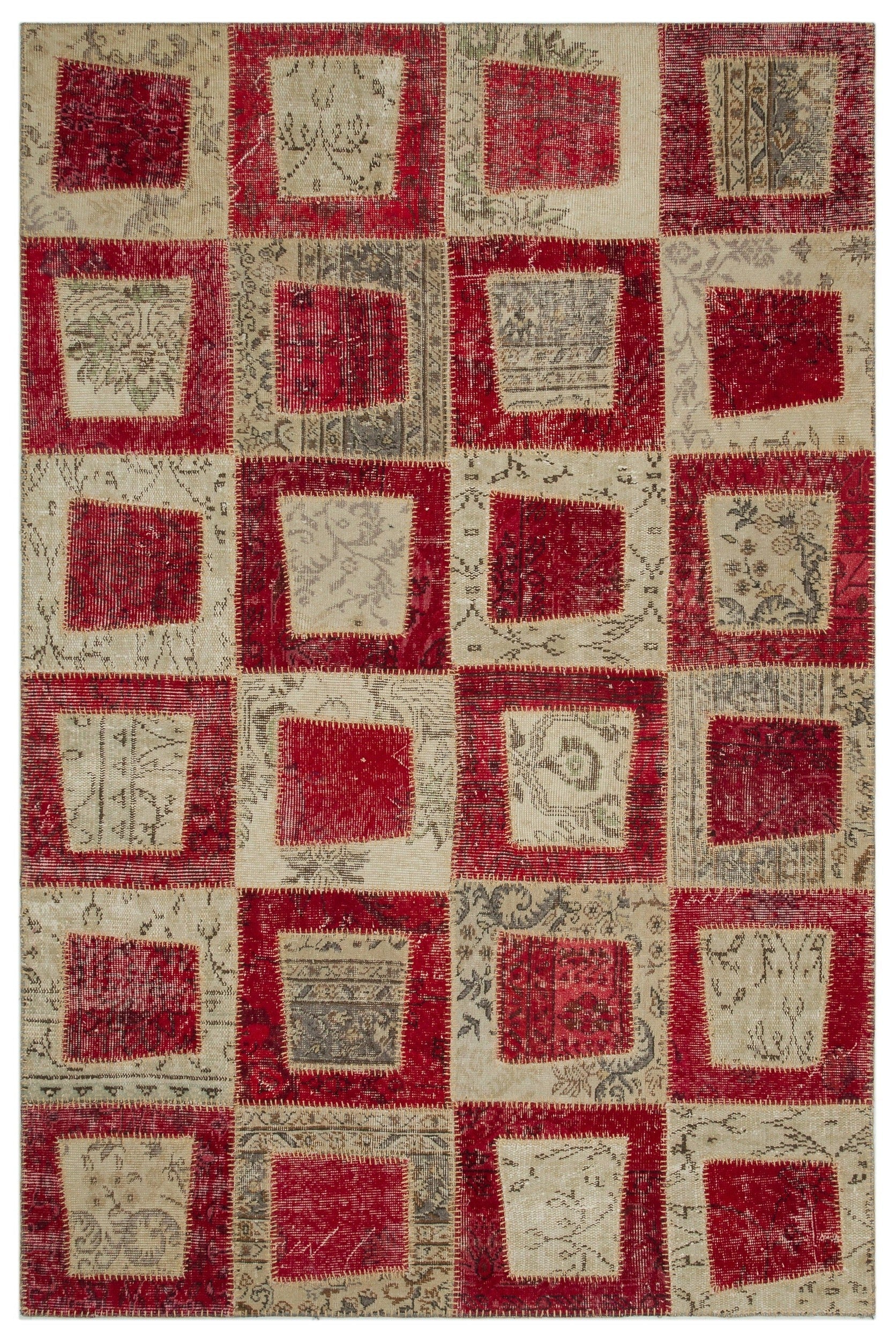 Iskece Red Vintage Wool Handmade Area Rug 5'3" x 7'8"
