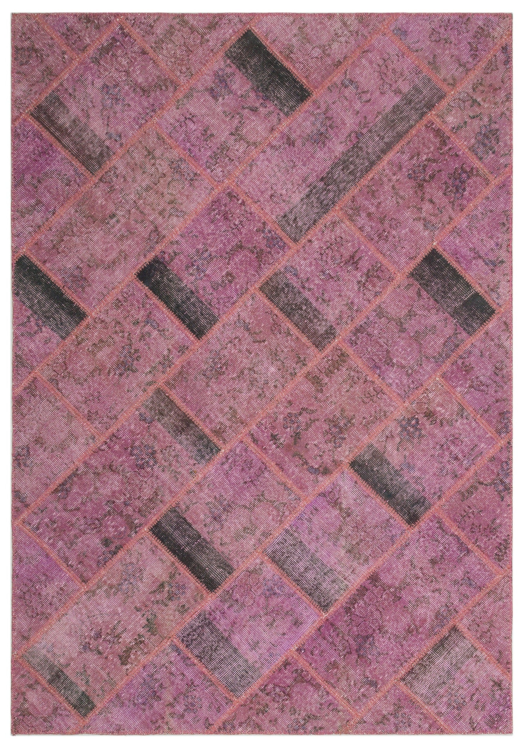 Iskece Pink Vintage Wool Handmade Area Rug 5'3" x 7'8"