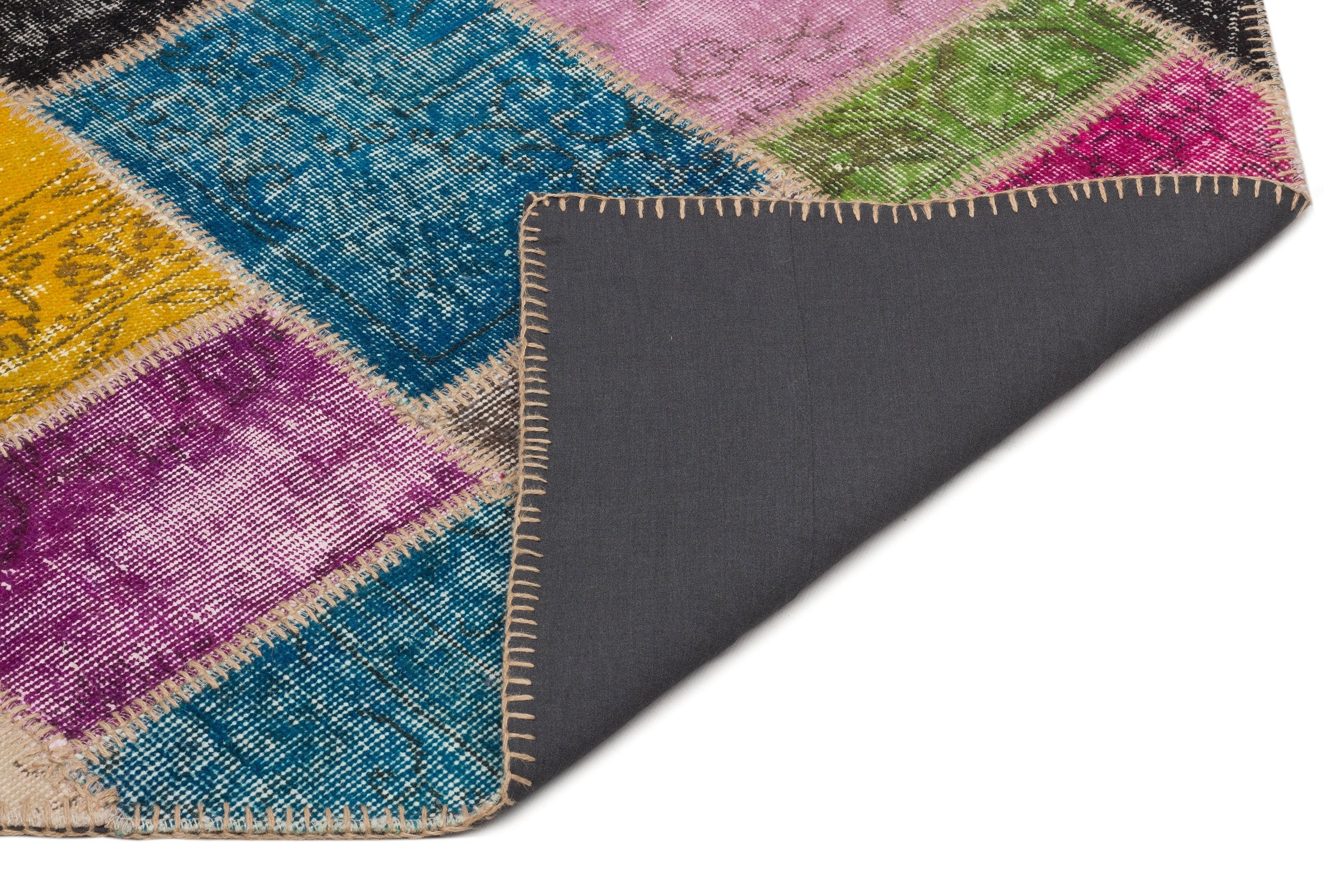 Iskece 21600 Beige Patchwork Wool Handmade Area Rug 5'3" x 7'8"