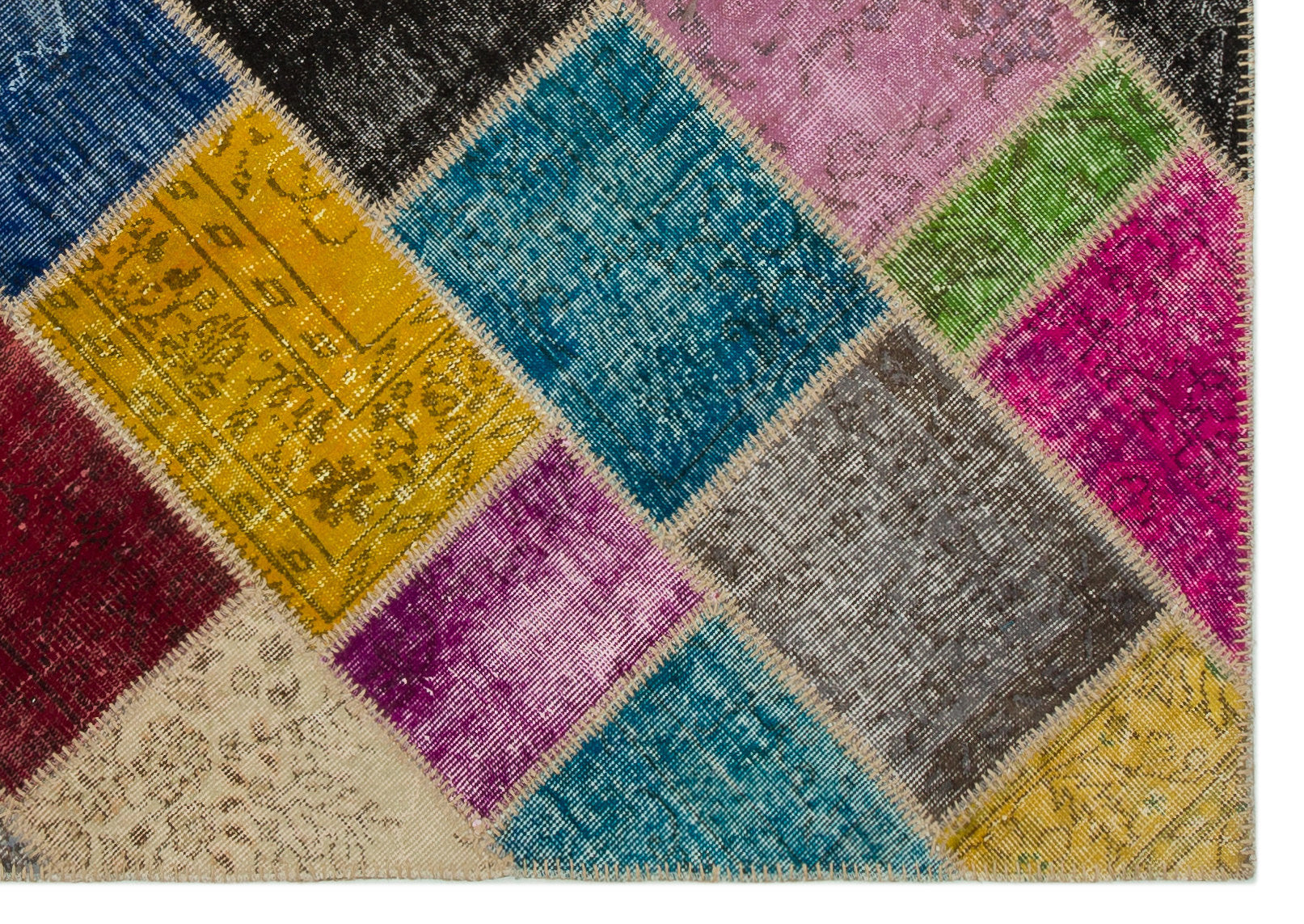 Iskece 21600 Beige Patchwork Wool Handmade Area Rug 5'3" x 7'8"