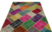 Iskece 21601 Beige Patchwork Wool Handmade Area Rug 5'3" x 7'8"