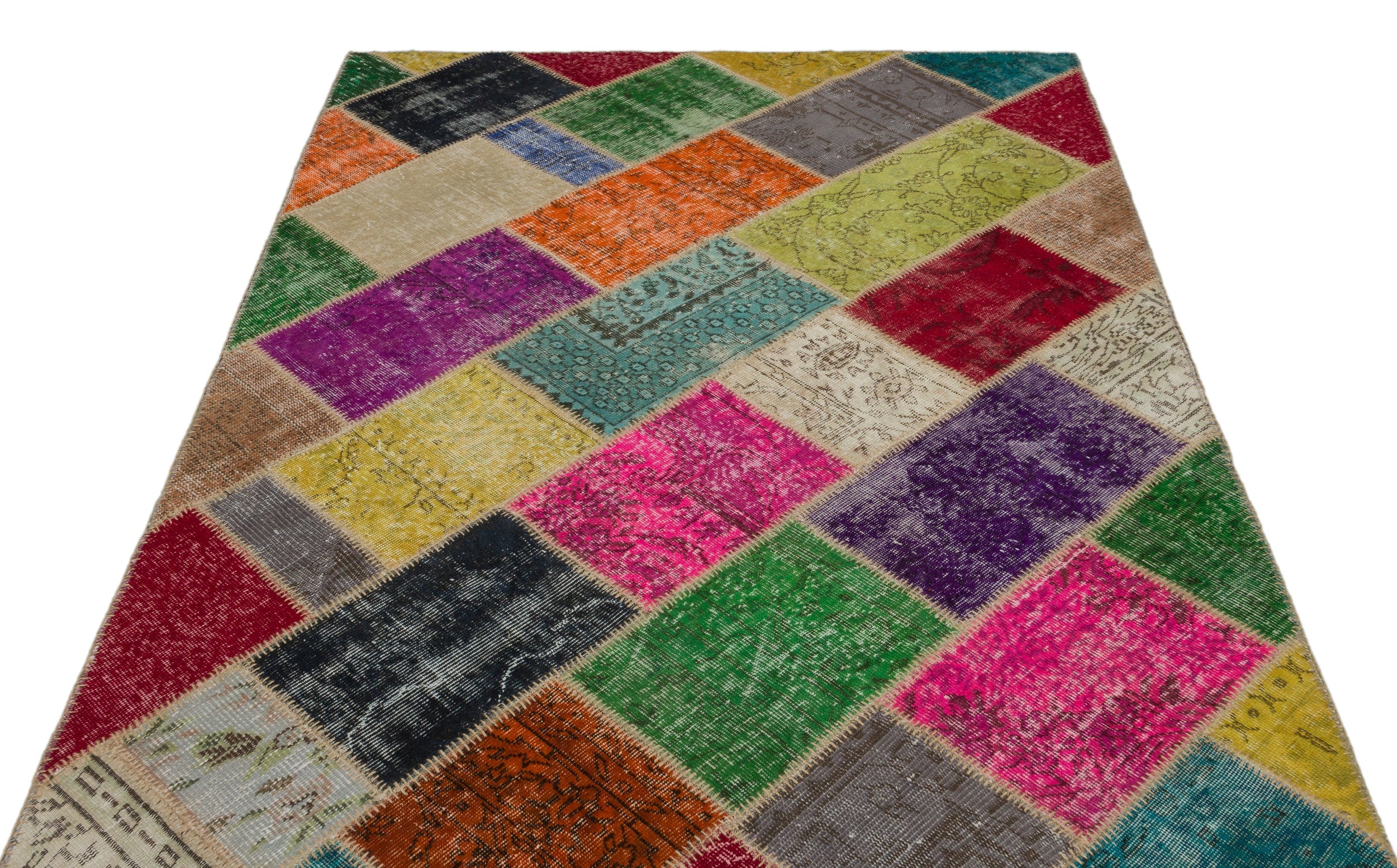 Iskece 21601 Beige Patchwork Wool Handmade Area Rug 5'3" x 7'8"