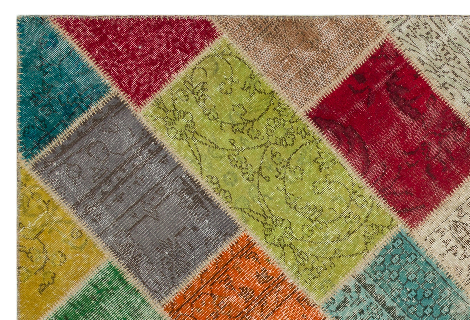 Iskece 21601 Beige Patchwork Wool Handmade Area Rug 5'3" x 7'8"