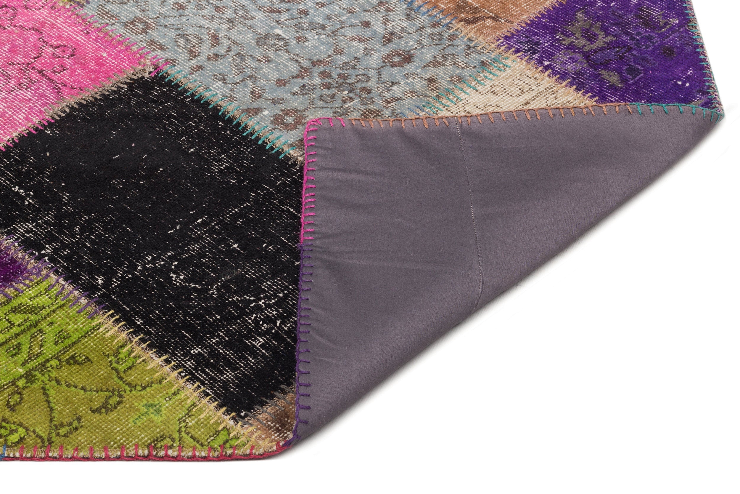Iskece 21603 Beige Patchwork Wool Handmade Area Rug 5'3" x 7'8"