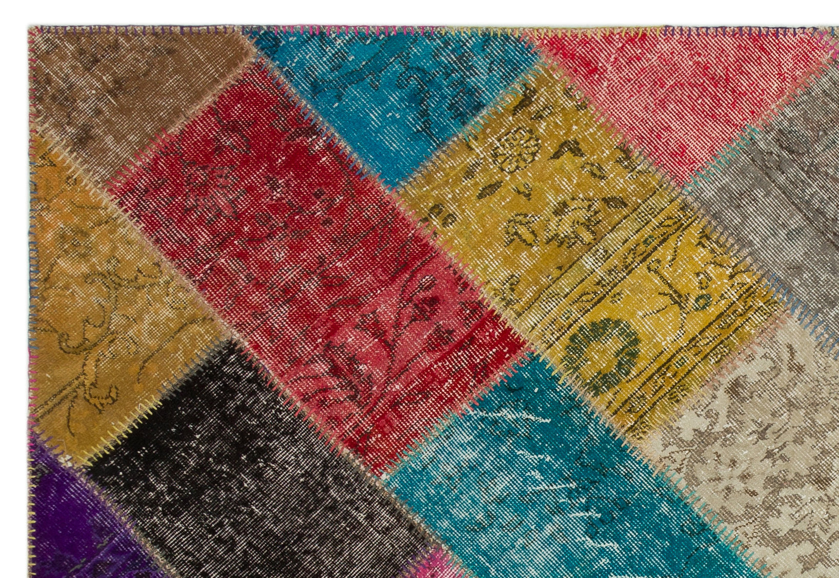 Iskece 21603 Beige Patchwork Wool Handmade Area Rug 5'3" x 7'8"