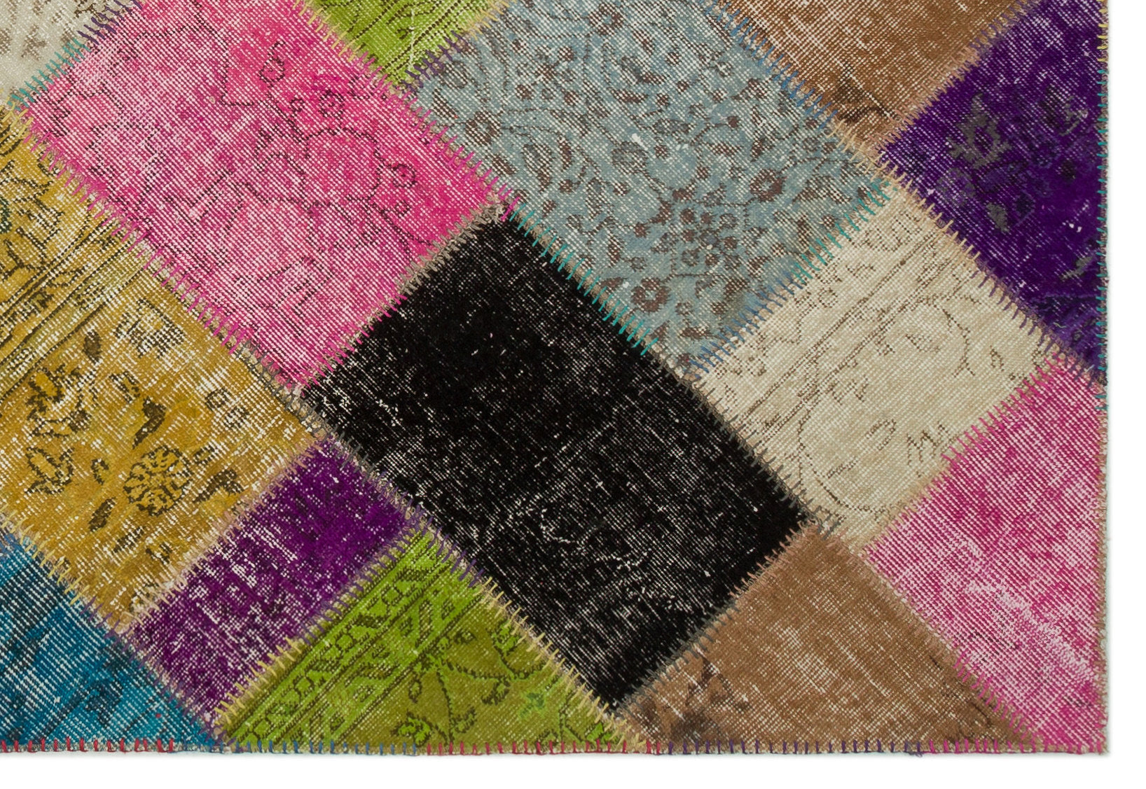 Iskece 21603 Beige Patchwork Wool Handmade Area Rug 5'3" x 7'8"