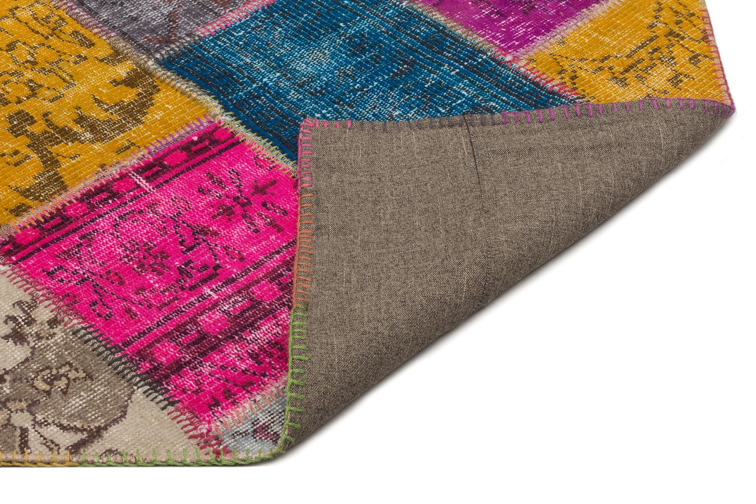 Iskece 21605 Beige Patchwork Wool Handmade Area Rug 5'3" x 7'8"