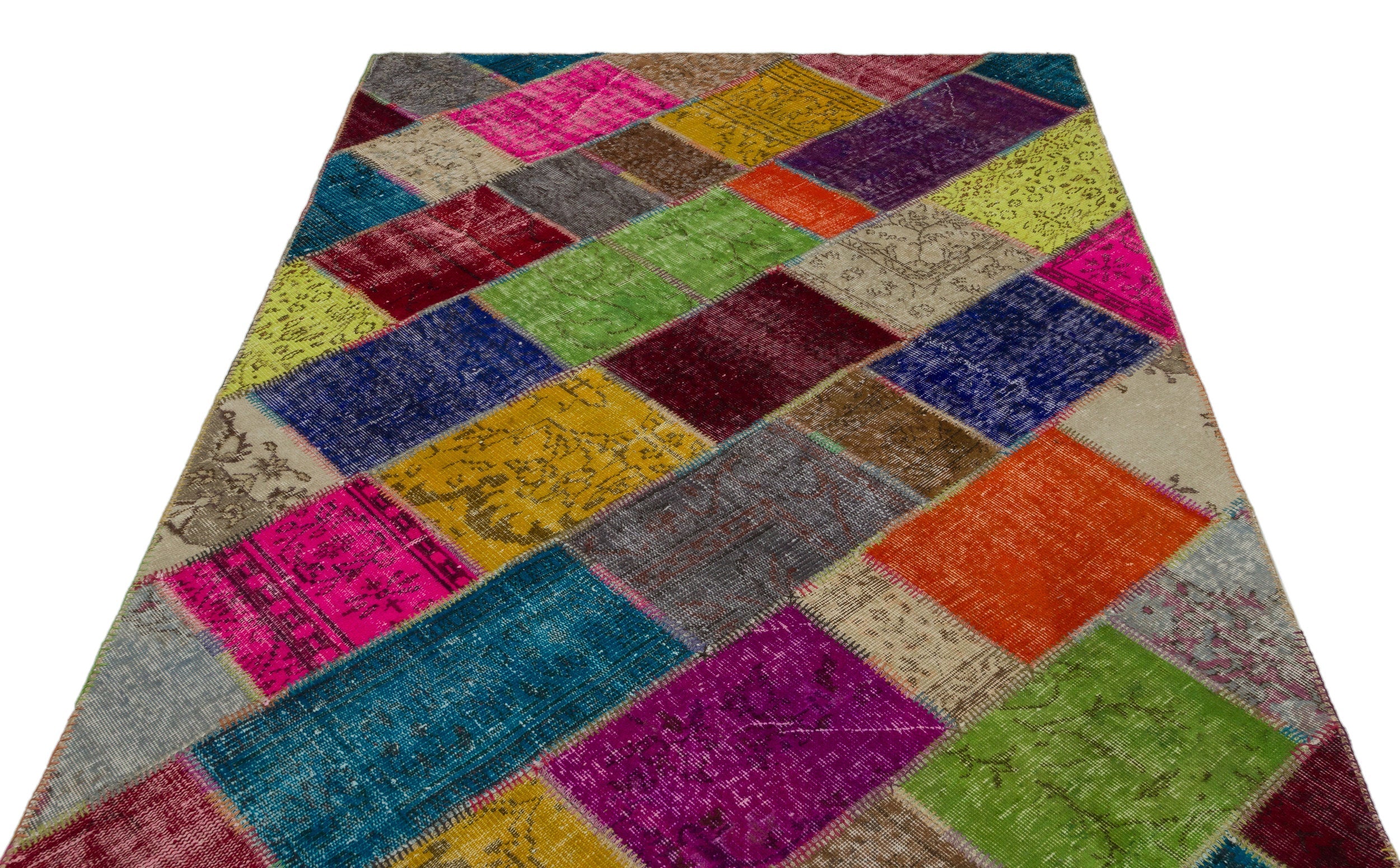 Iskece 21605 Beige Patchwork Wool Handmade Area Rug 5'3" x 7'8"