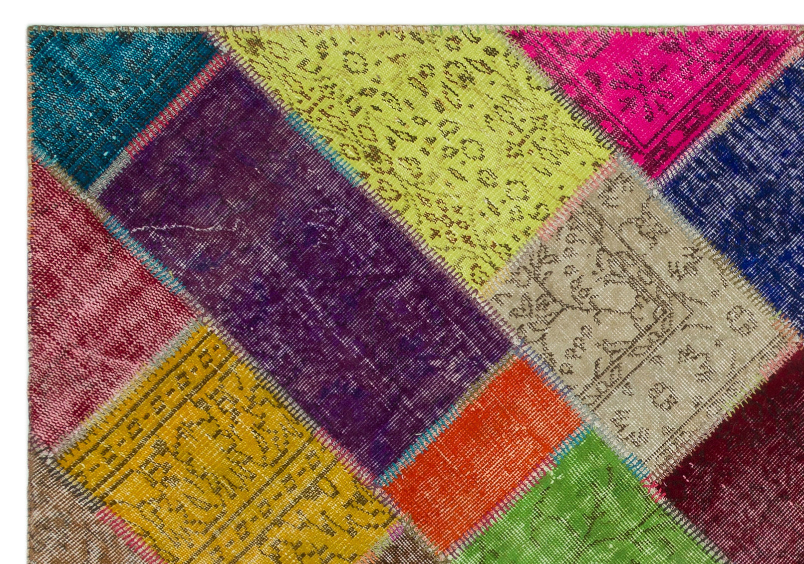Iskece 21605 Beige Patchwork Wool Handmade Area Rug 5'3" x 7'8"