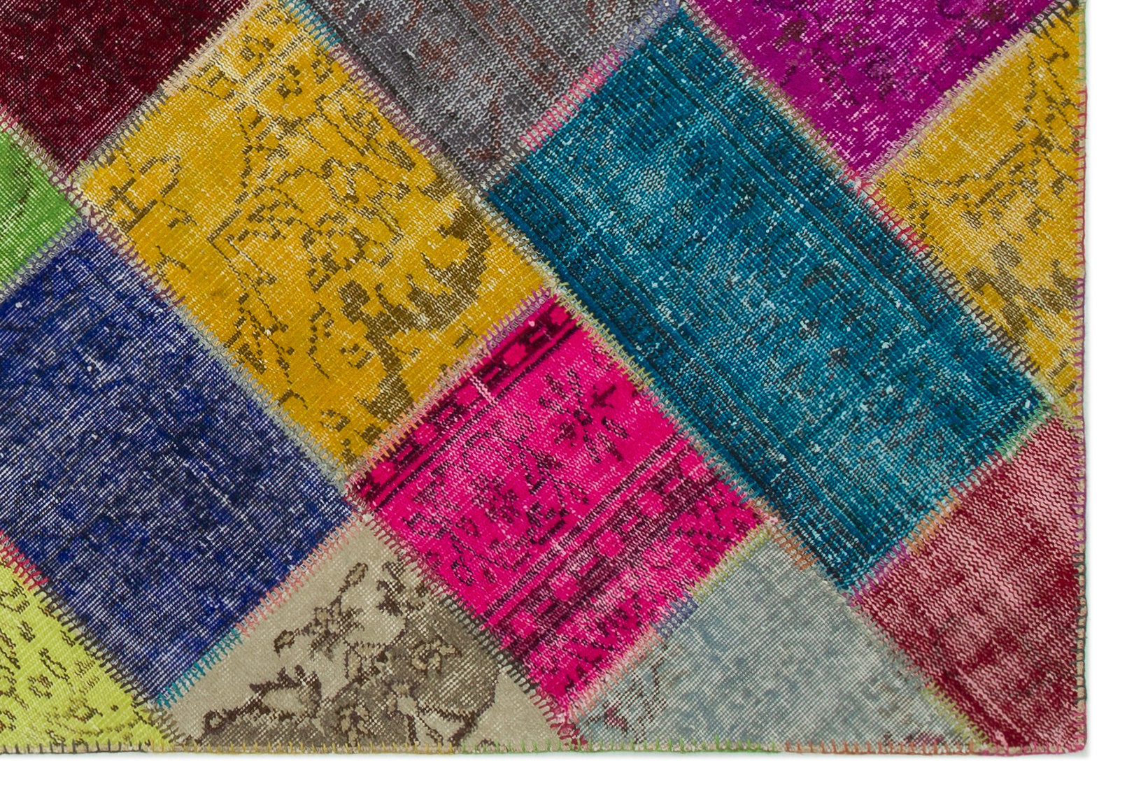 Iskece 21605 Beige Patchwork Wool Handmade Area Rug 5'3" x 7'8"