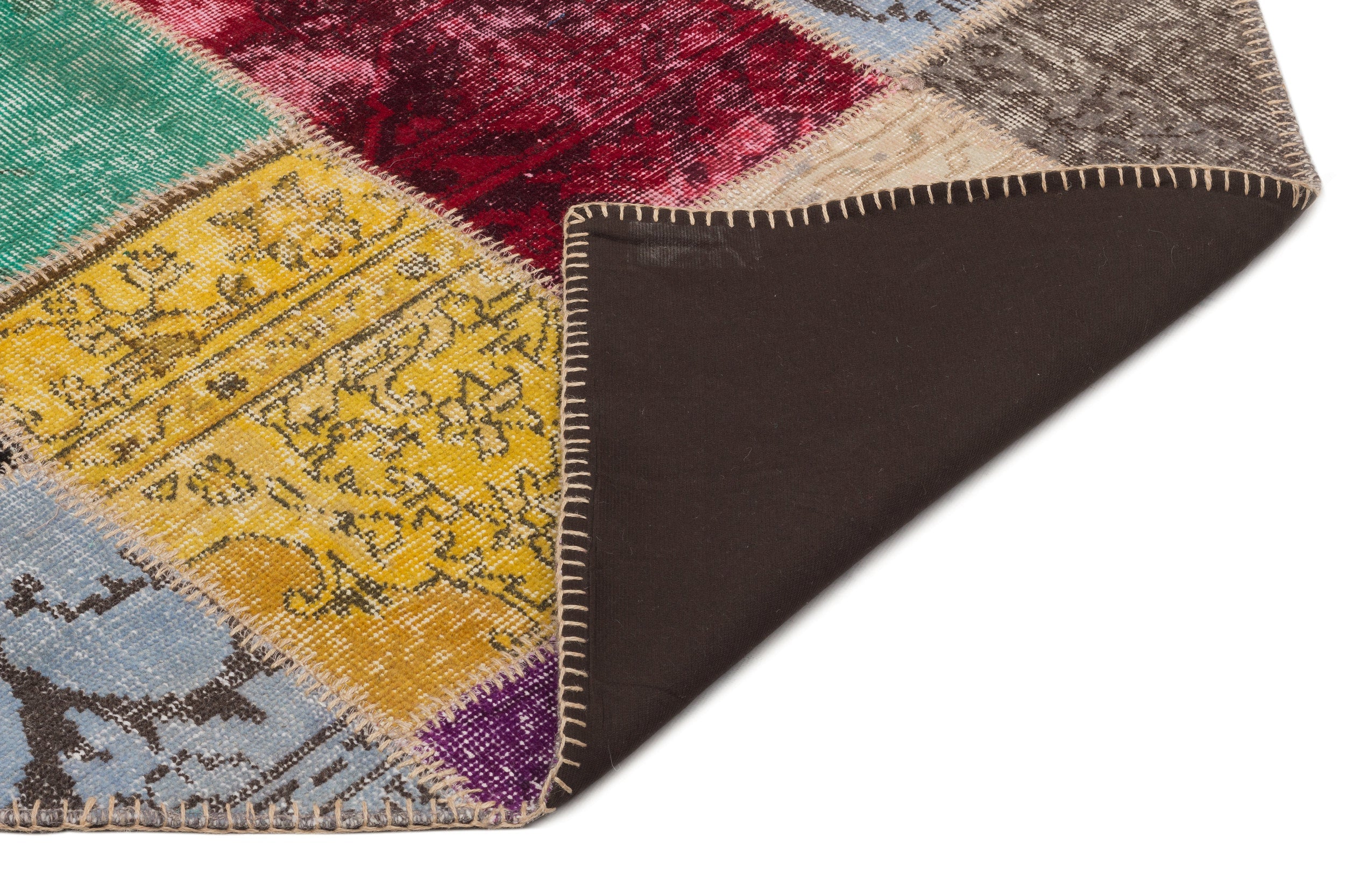 Iskece 21606 Beige Patchwork Wool Handmade Area Rug 5'3" x 7'8"