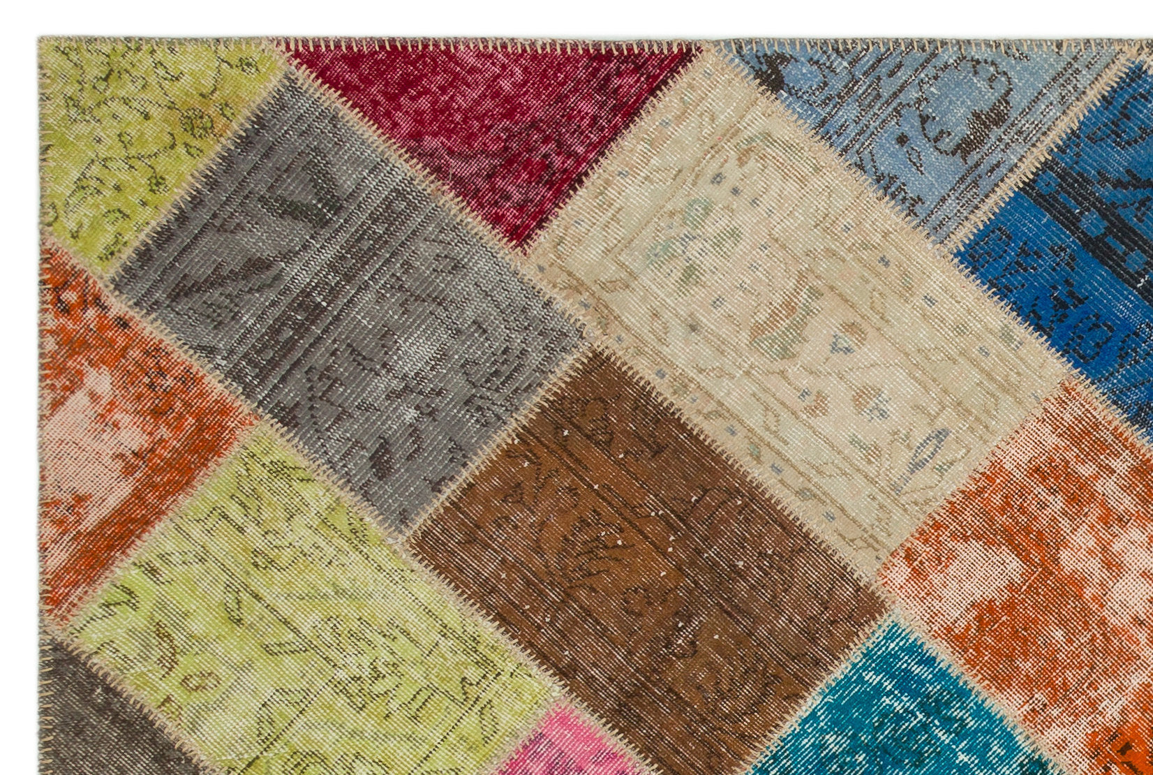 Iskece 21606 Beige Patchwork Wool Handmade Area Rug 5'3" x 7'8"