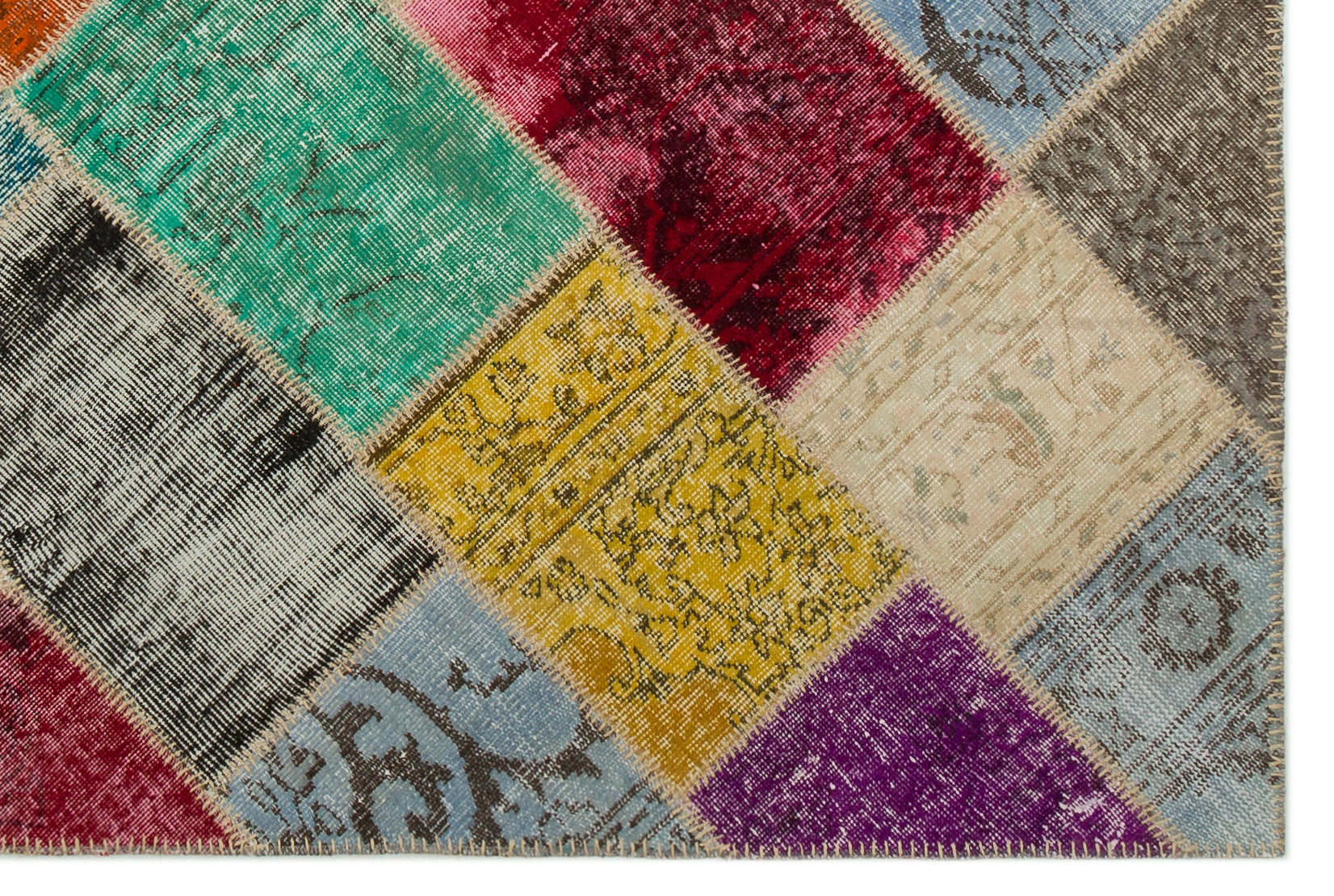 Iskece 21606 Beige Patchwork Wool Handmade Area Rug 5'3" x 7'8"