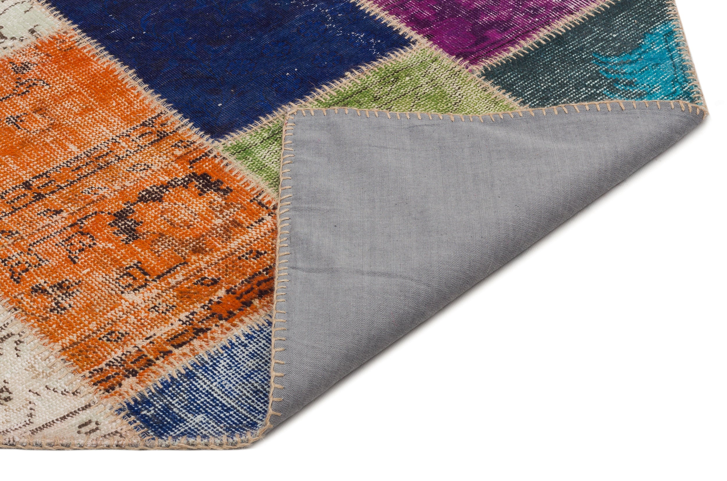 Iskece 21611 Beige Patchwork Wool Handmade Area Rug 5'3" x 7'8"