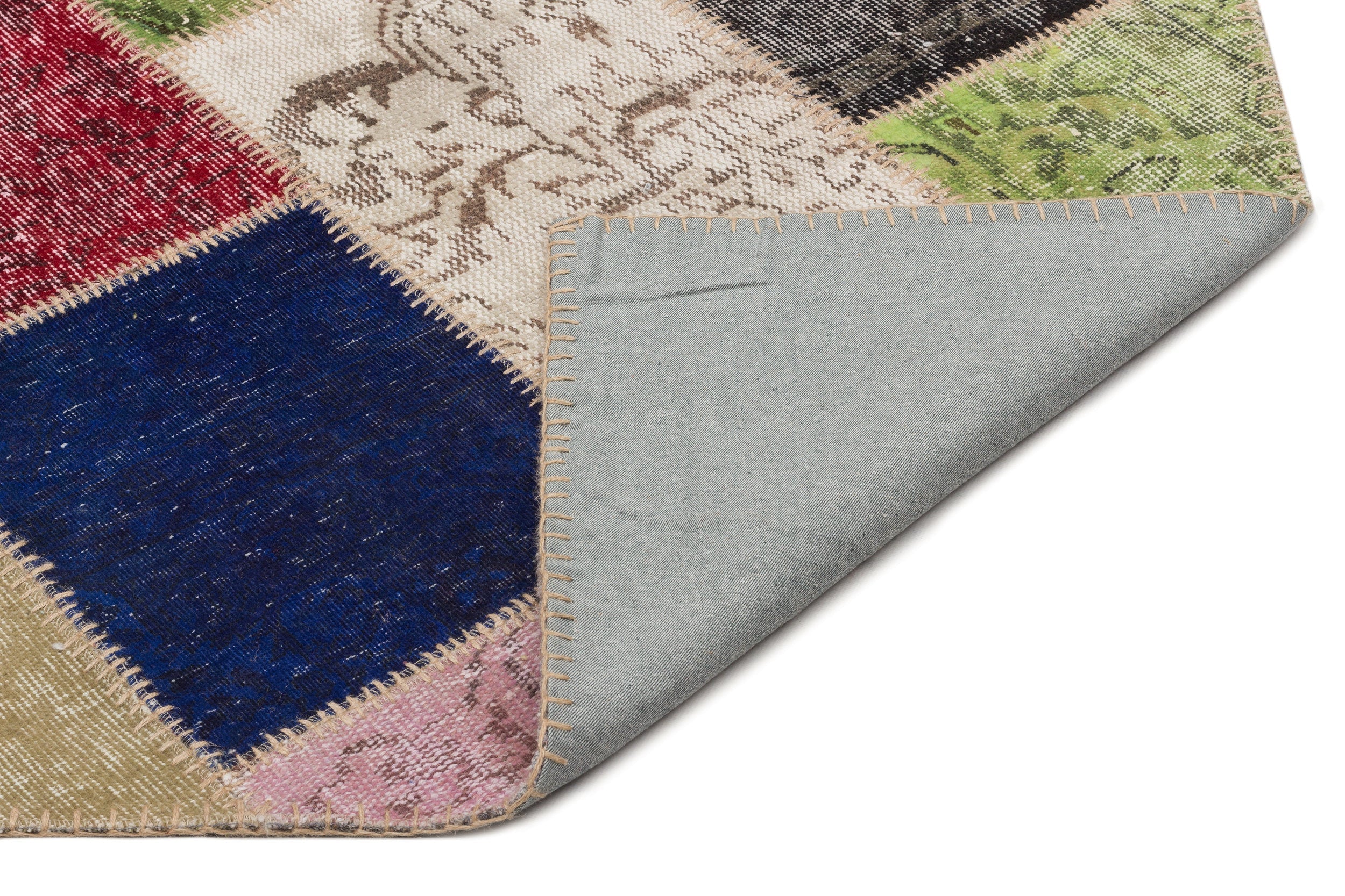 Iskece 21613 Beige Patchwork Wool Handmade Area Rug 5'3" x 7'8"