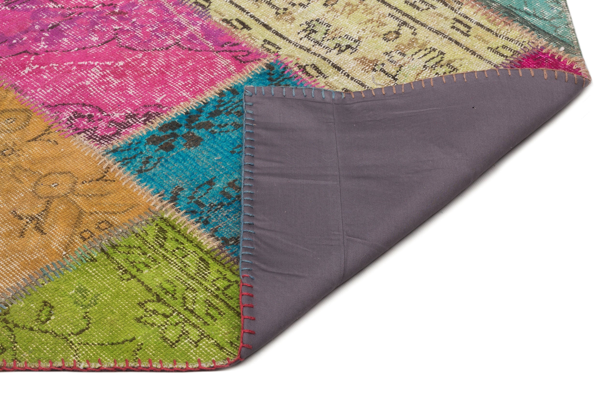 Iskece 21615 Beige Patchwork Wool Handmade Area Rug 5'3" x 7'8"