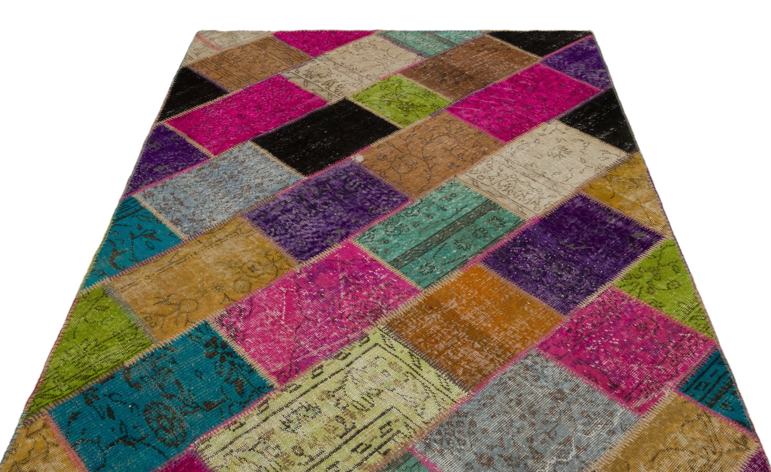 Iskece 21615 Beige Patchwork Wool Handmade Area Rug 5'3" x 7'8"
