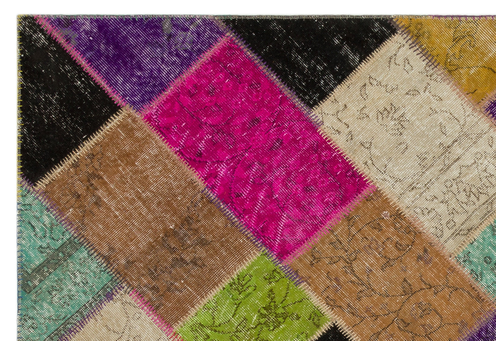 Iskece 21615 Beige Patchwork Wool Handmade Area Rug 5'3" x 7'8"
