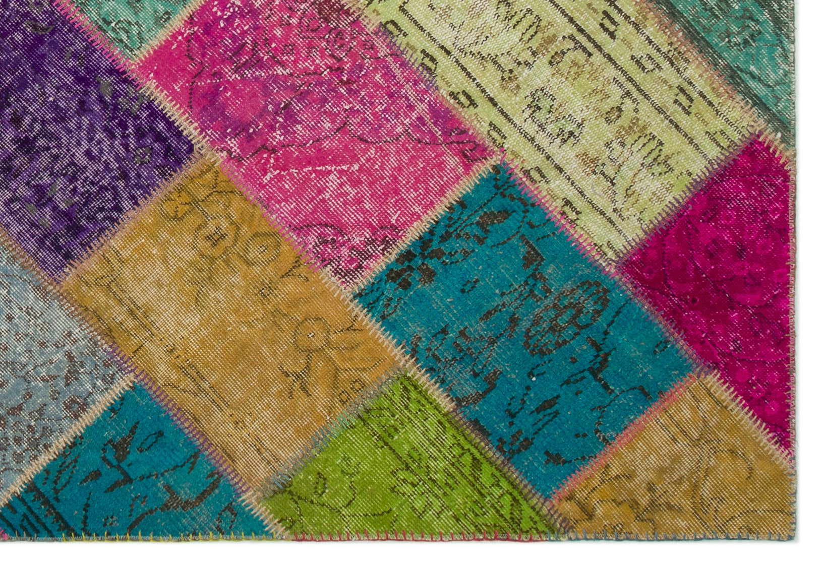 Iskece 21615 Beige Patchwork Wool Handmade Area Rug 5'3" x 7'8"