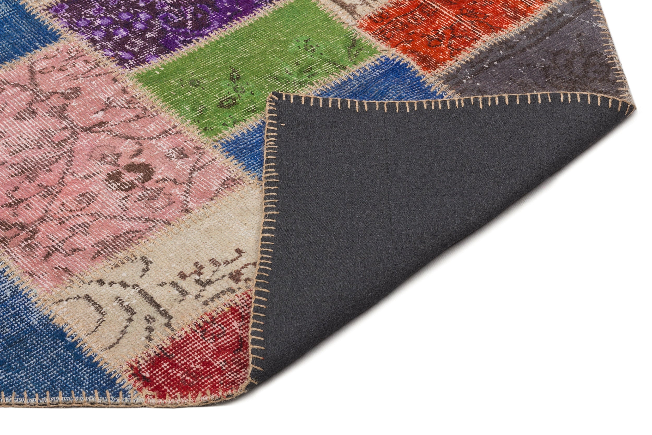 Iskece 21620 Beige Patchwork Wool Handmade Area Rug 5'3" x 7'8"