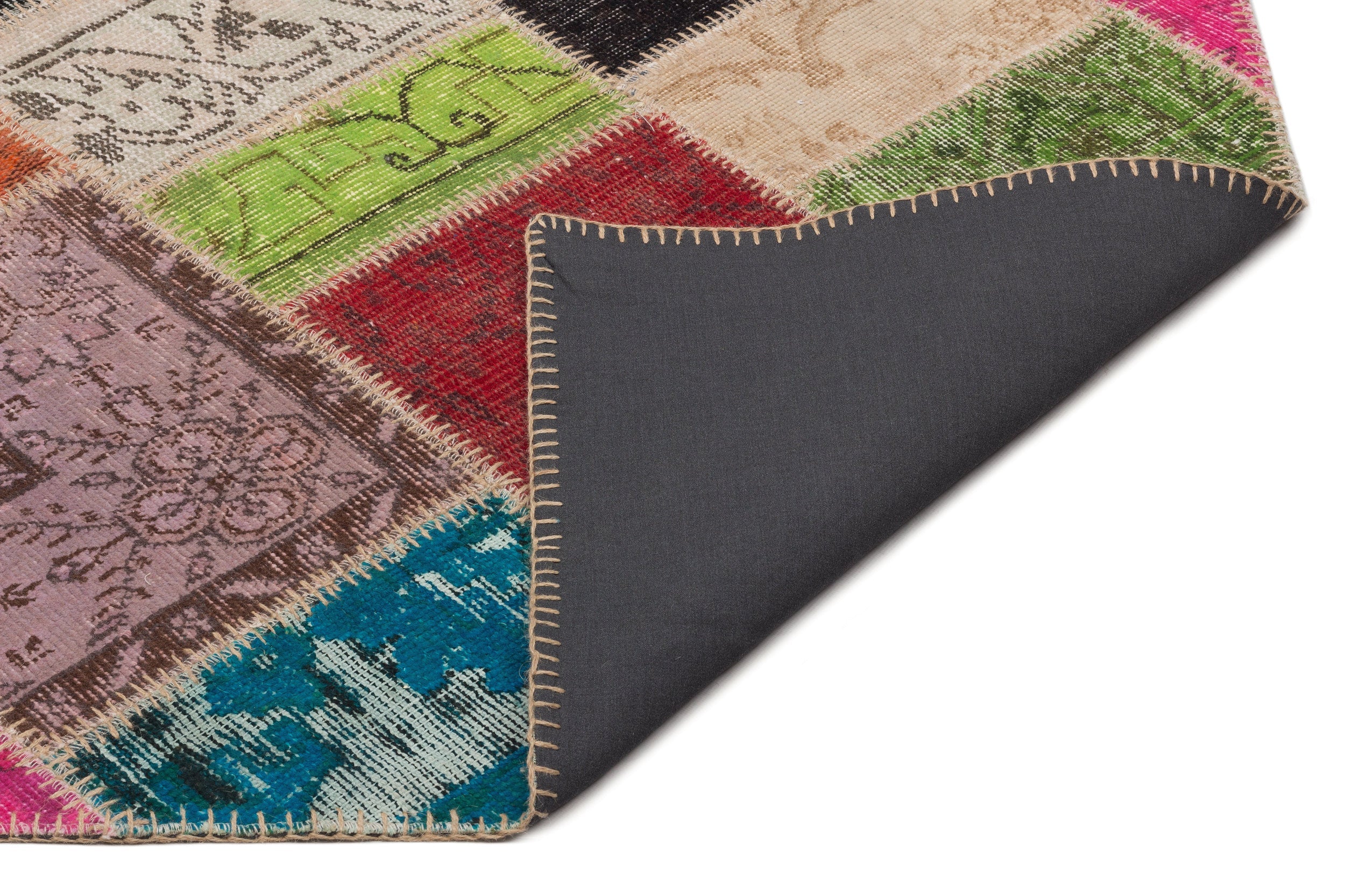 Iskece 21621 Beige Patchwork Wool Handmade Area Rug 5'3" x 7'8"