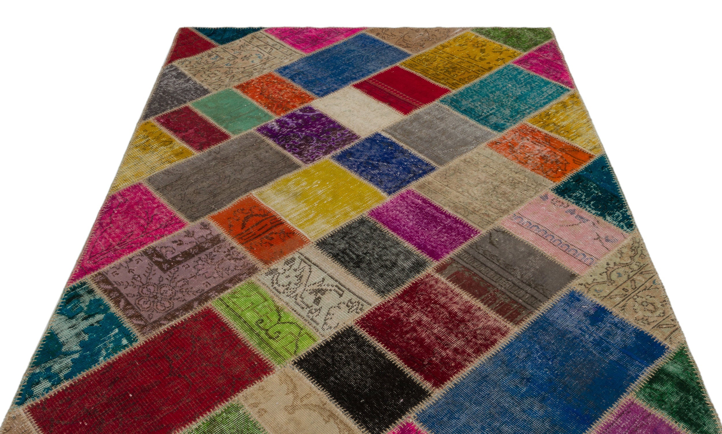 Iskece 21621 Beige Patchwork Wool Handmade Area Rug 5'3" x 7'8"