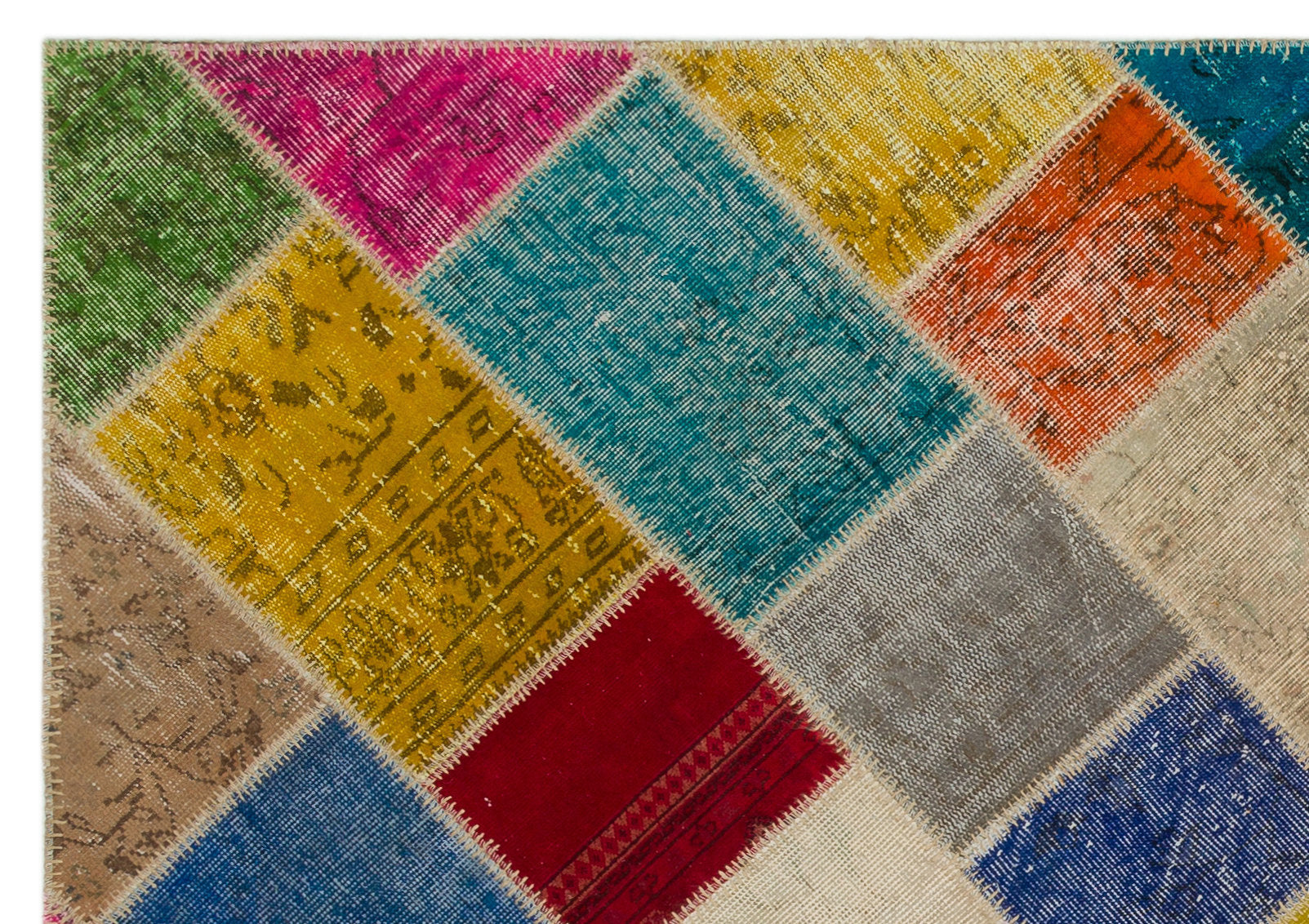 Iskece 21621 Beige Patchwork Wool Handmade Area Rug 5'3" x 7'8"