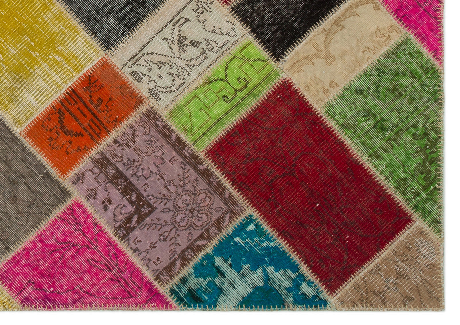 Iskece 21621 Beige Patchwork Wool Handmade Area Rug 5'3" x 7'8"