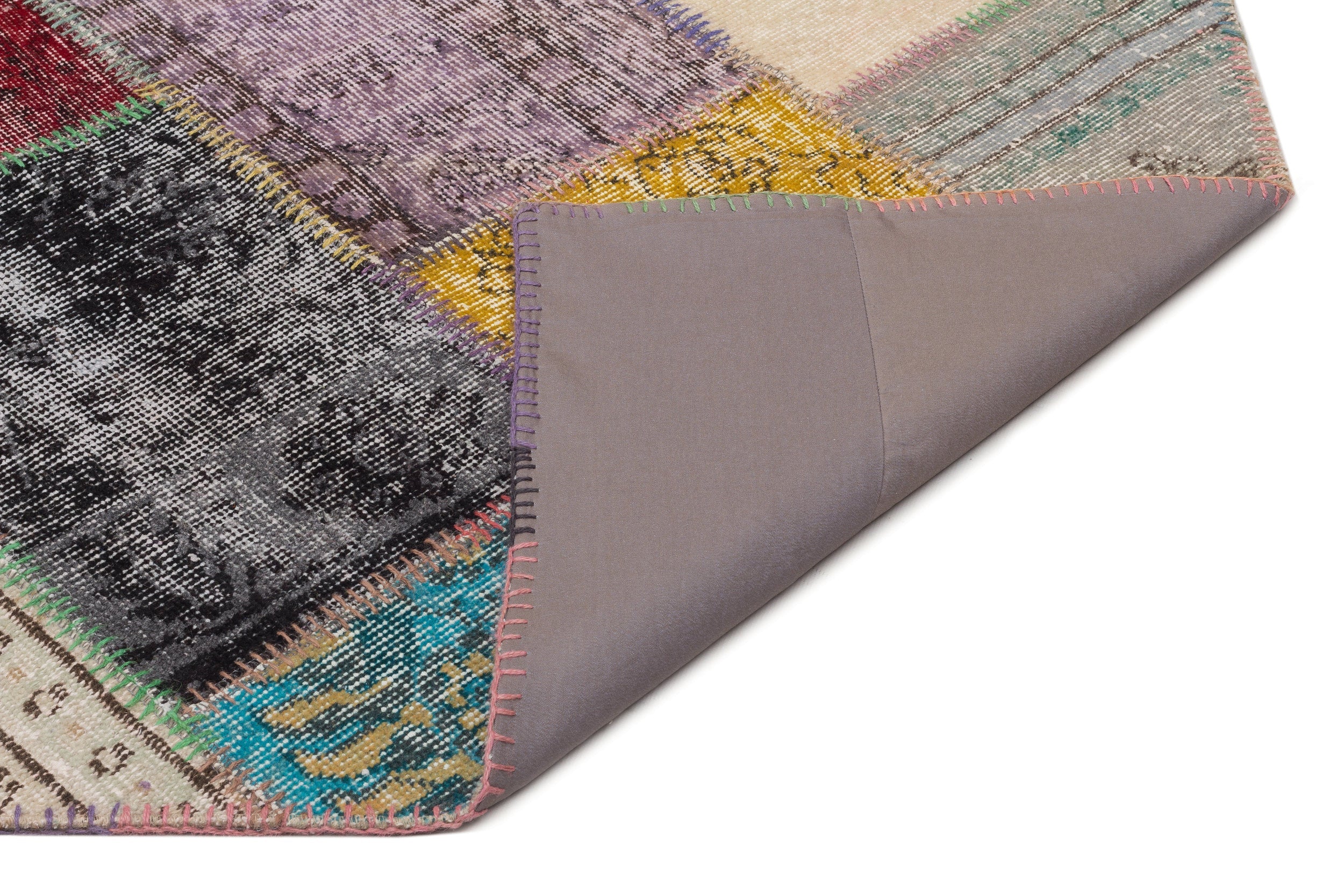 Iskece 21626 Beige Patchwork Wool Handmade Area Rug 5'3" x 7'8"